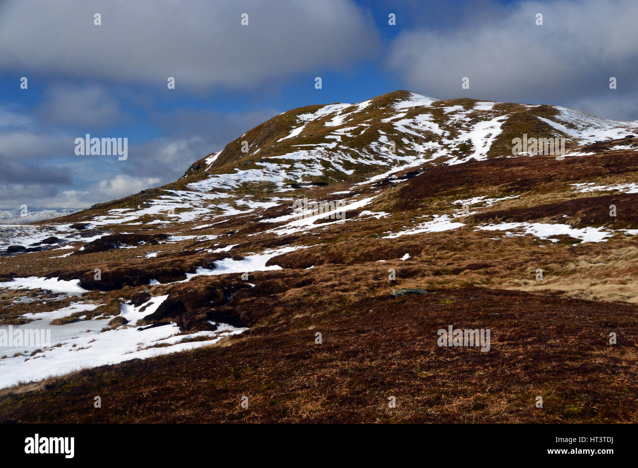 The Scottish Mountain Corbett Creag Uchdag from Meall Dubh Mor Above Loch Lednock in Winter, Glen Lednock, Scottish Highlands, Scotland, Stock Photo