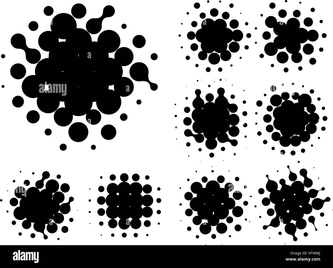 Isolated black color abstract round shape halftone dotted logo set, dots decorative elements collection vector illustration Stock Vector