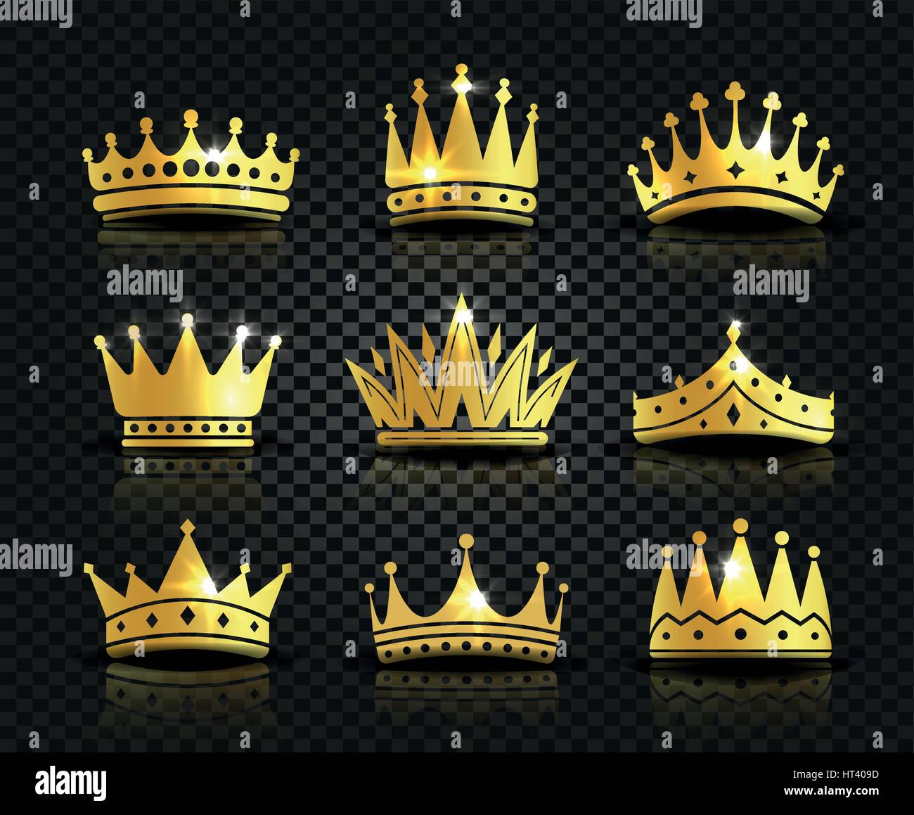 Isolated golden color crowns logo collection on black background ...