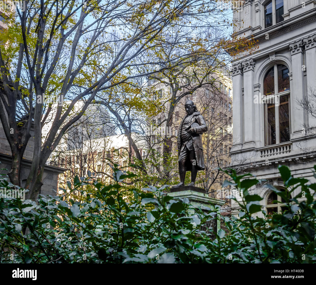 Benjamin Franklin Statue at Old City Hall - Boston, Massachusetts, USA Stock Photo