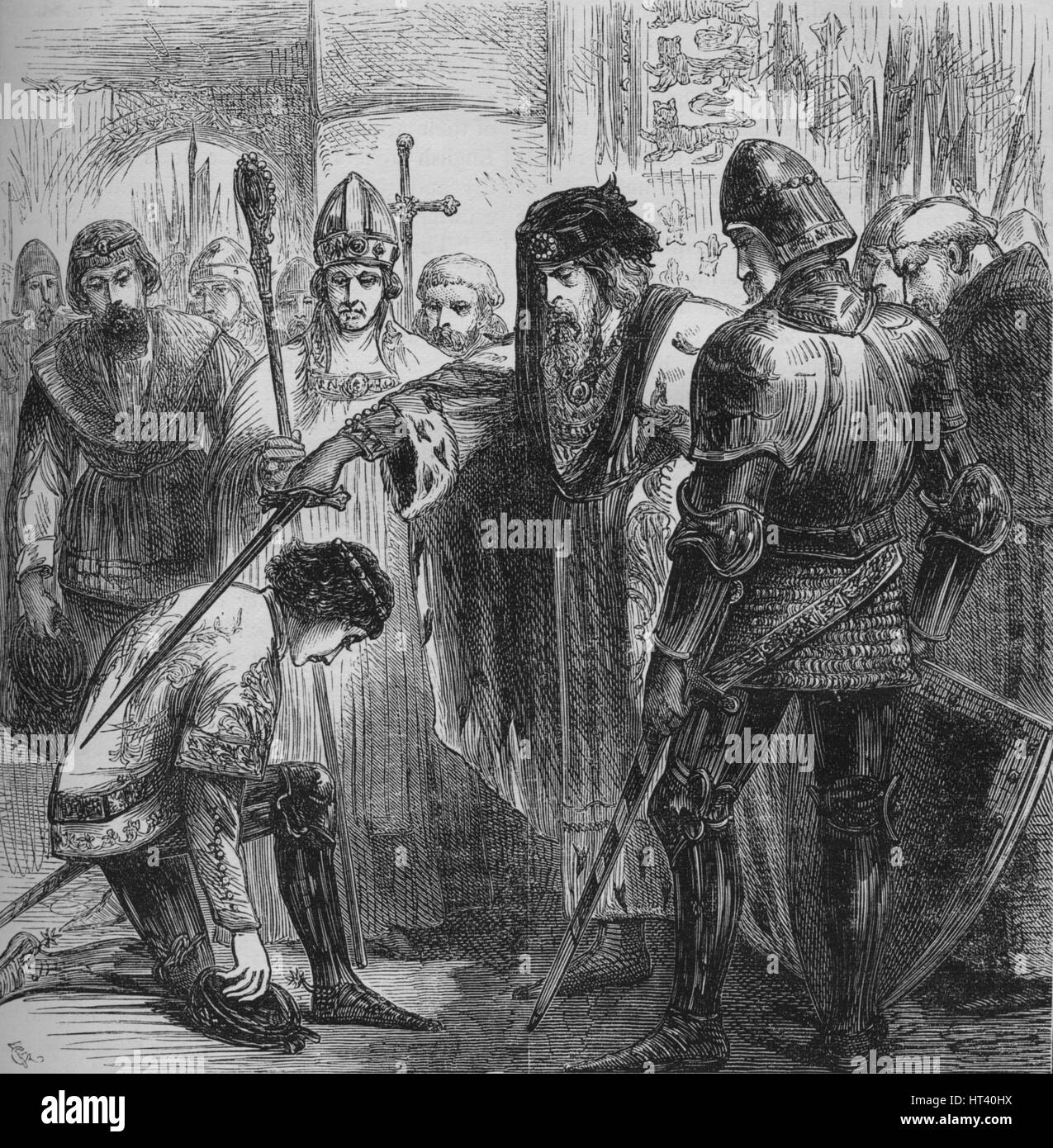 'Edward III. Knighting the Black Prince', 1384, (c1880). Artist: Unknown. Stock Photo