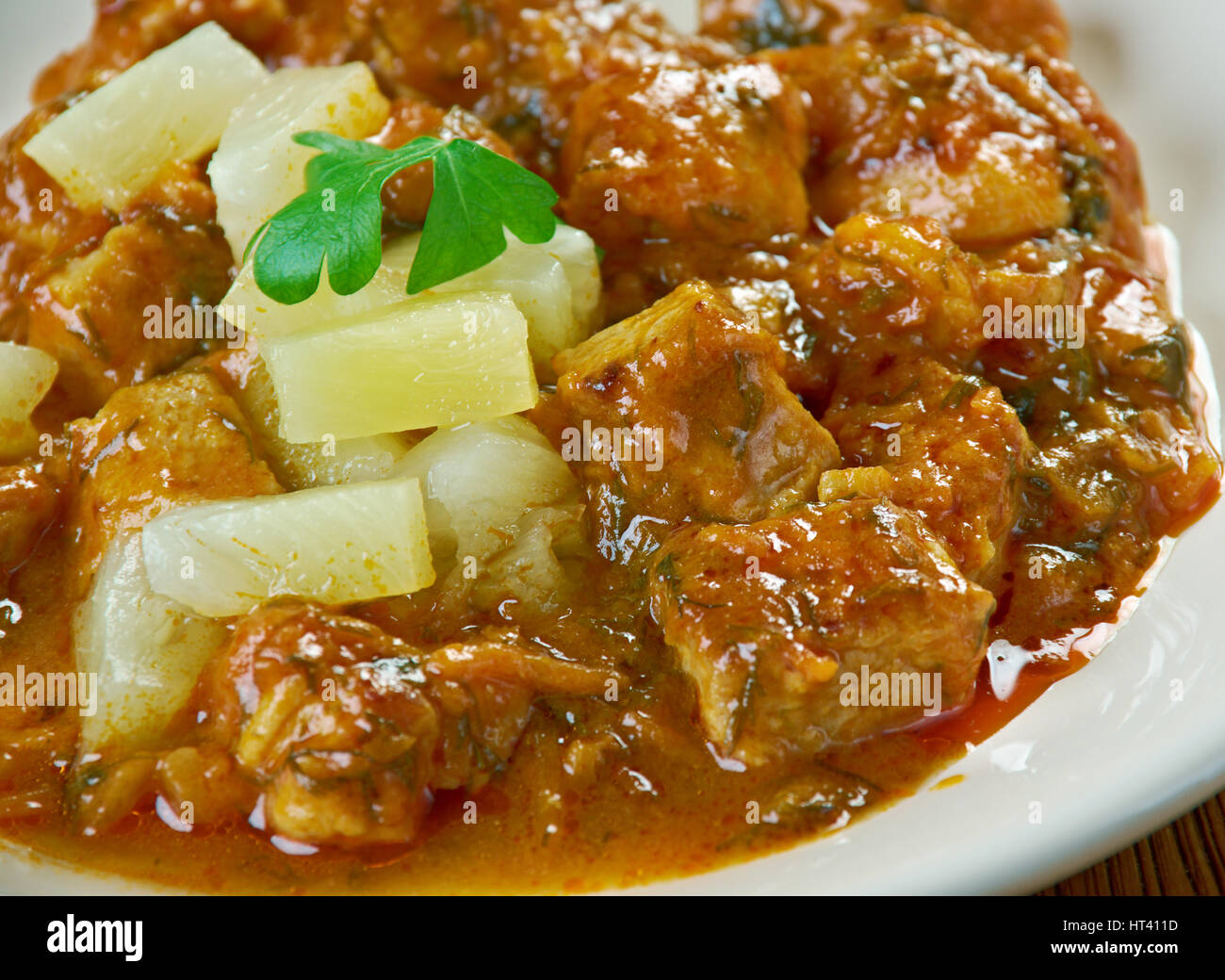 Easy Pork Hamonado dish made of pork, pineapple, and sugar.Philippine