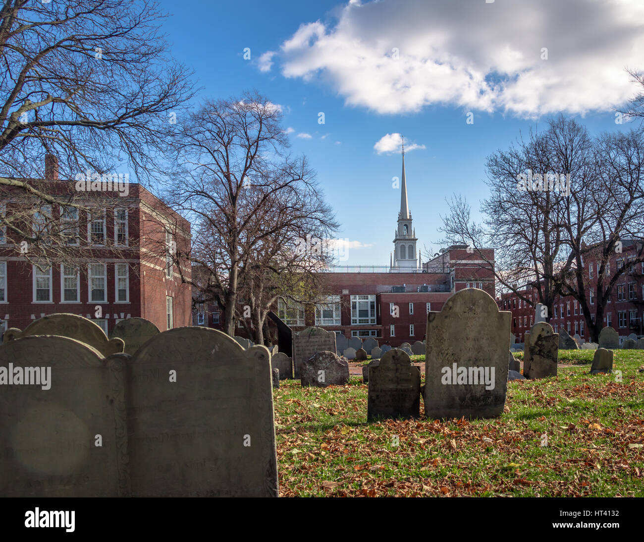 Copp's Hill Burying Ground cemetery and Old North Church - Boston, Massachusetts, USA Stock Photo