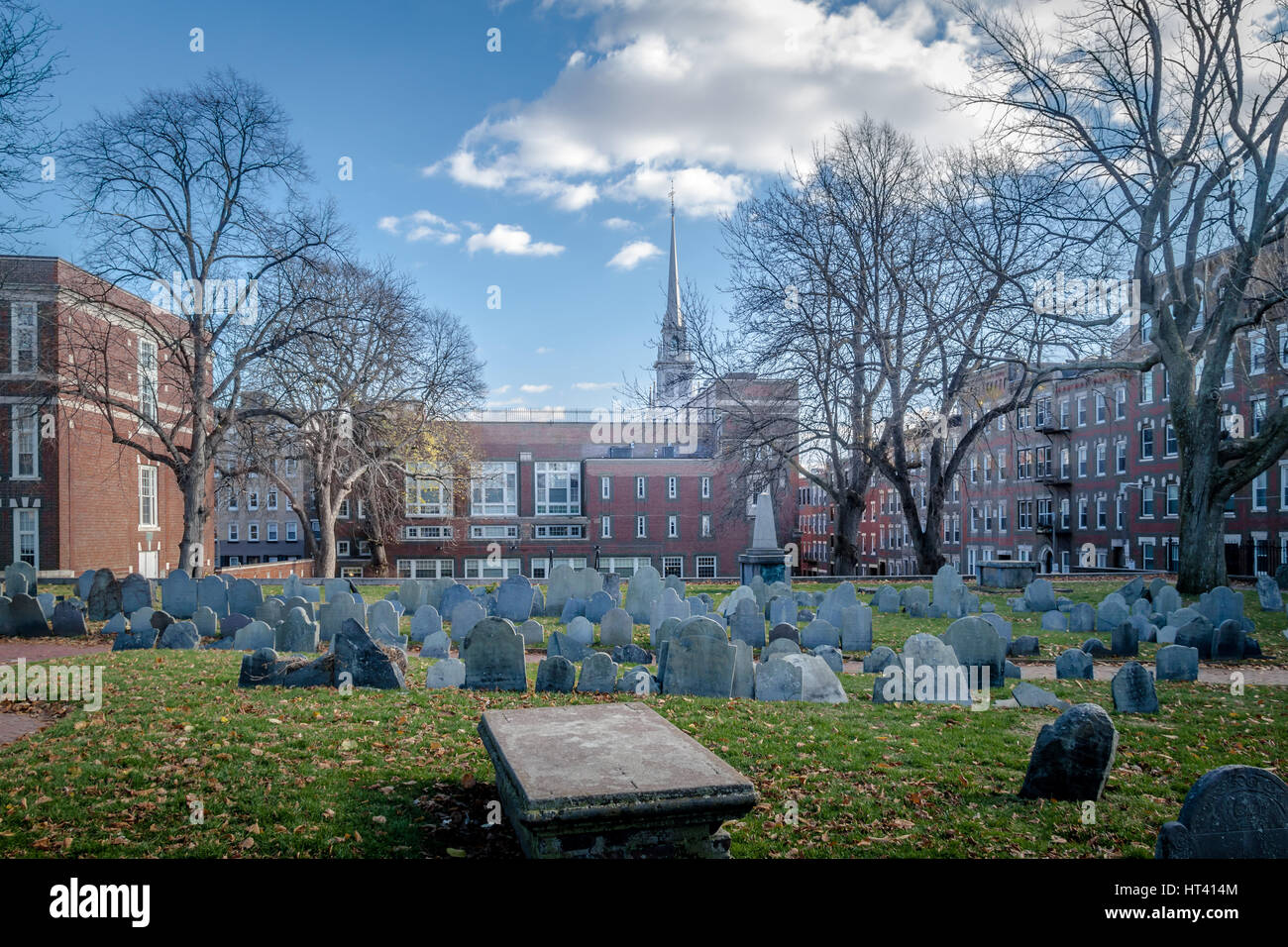 Copp's Hill Burying Ground cemetery and Old North Church - Boston, Massachusetts, USA Stock Photo