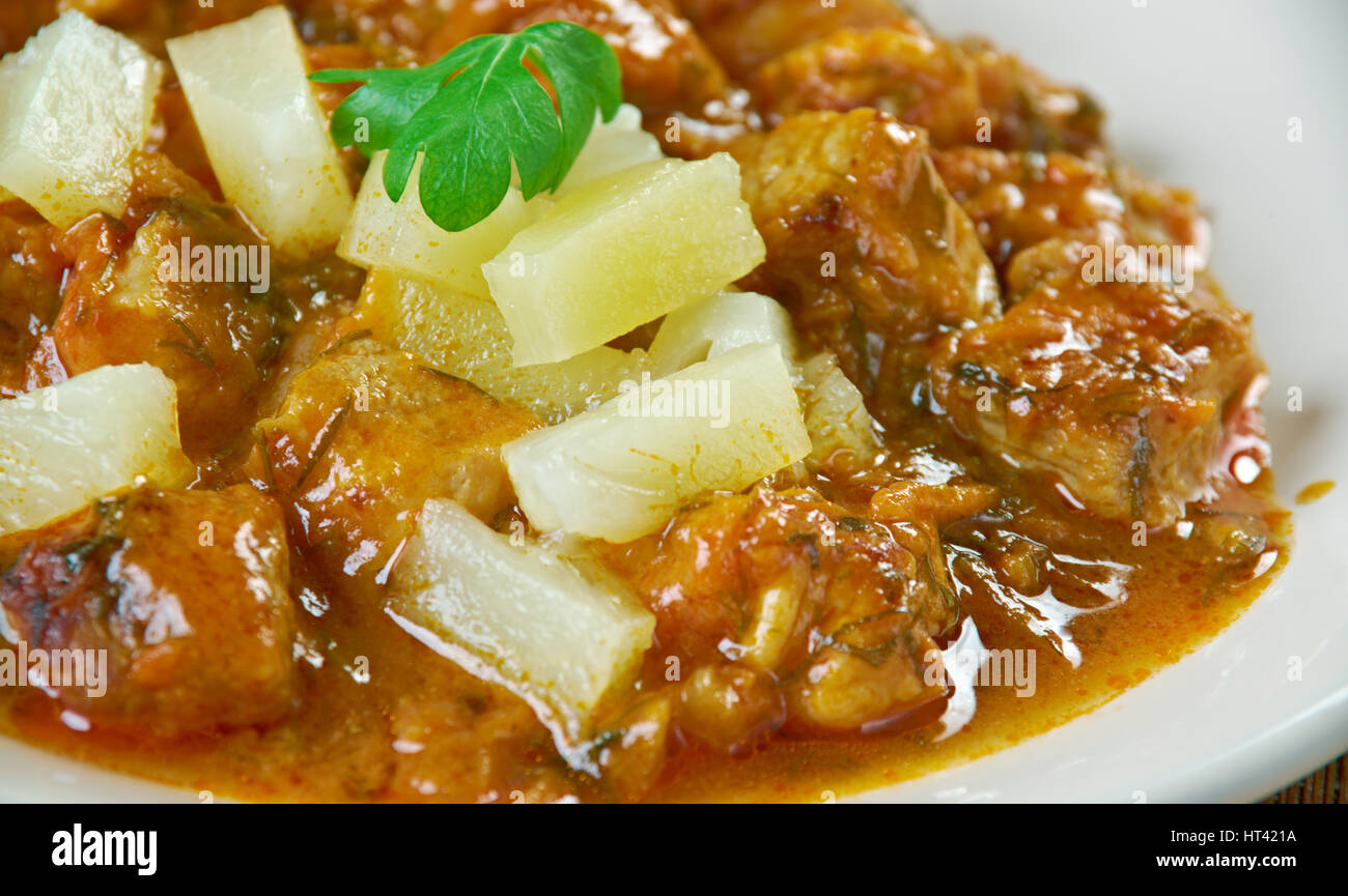 Easy Pork Hamonado dish made of pork, pineapple, and sugar.Philippine