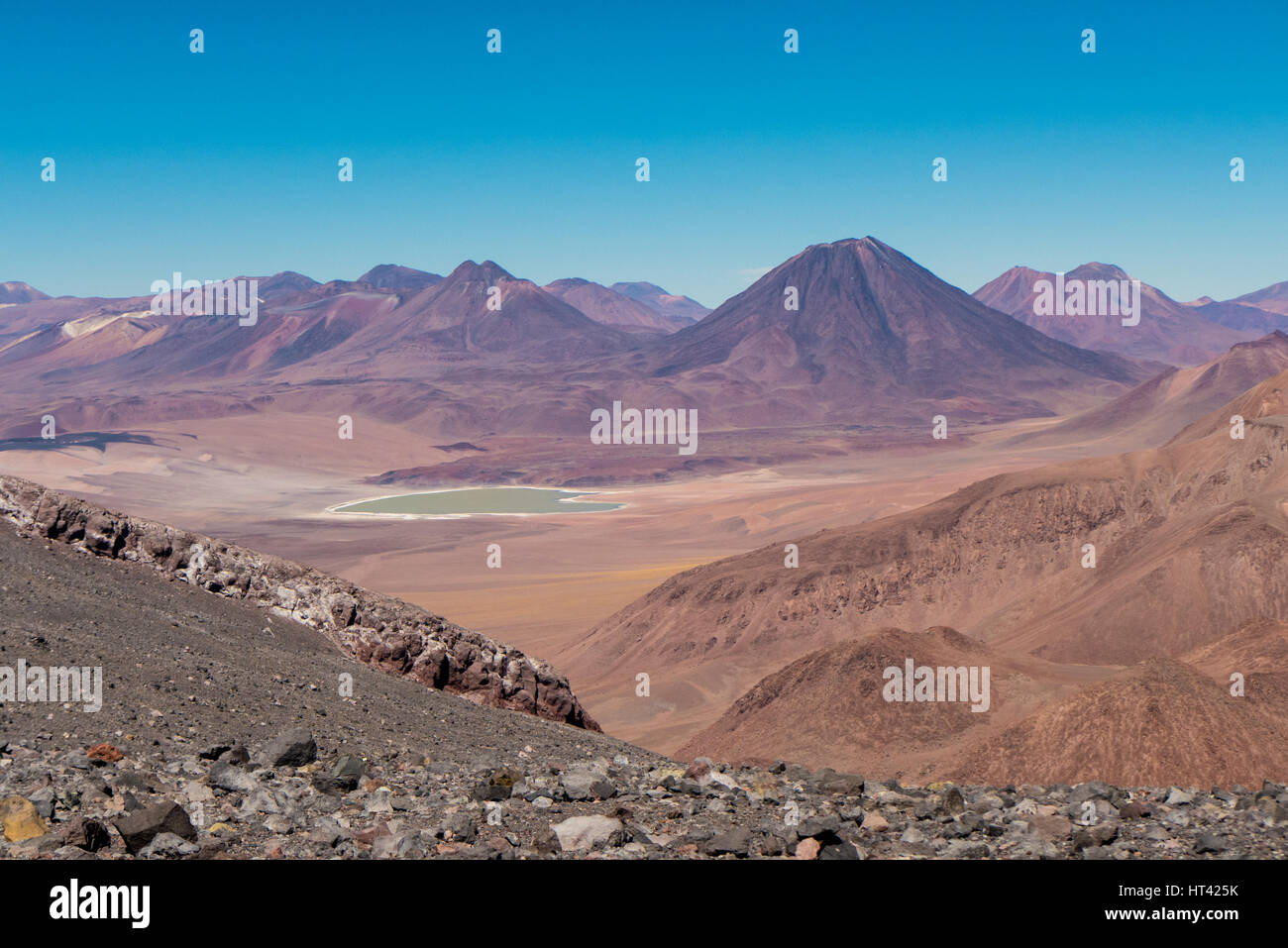 View from the Volcano, Lascar, 'All volcano's father, an active volcanou outside San Pedro de Atacama, Chile Stock Photo