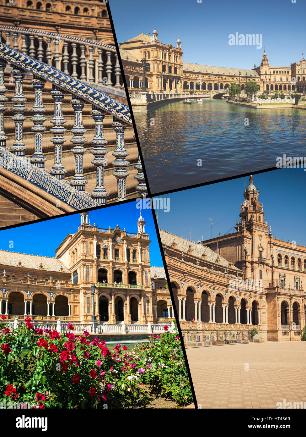 Collage of Plaza de Espana  Seville, Andalusia, Spain, Stock Photo