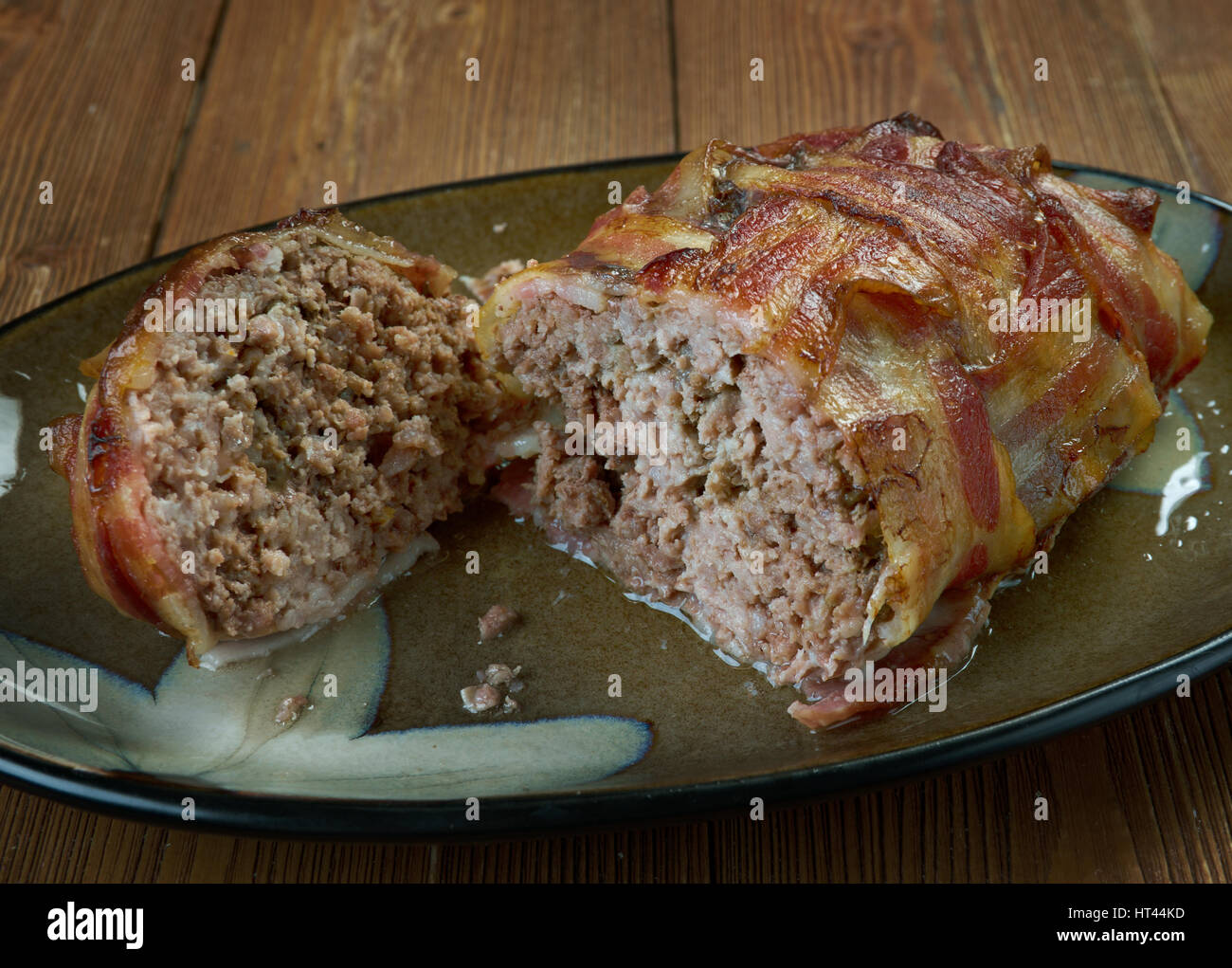 Bacon explosion pork dish that consists of bacon wrapped around a