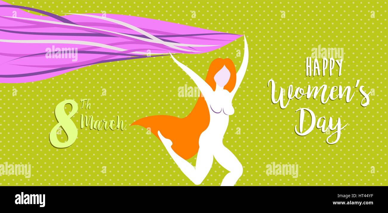Happy international 8 march womens day banner illustration of active woman in celebration. EPS10 vector. Stock Vector