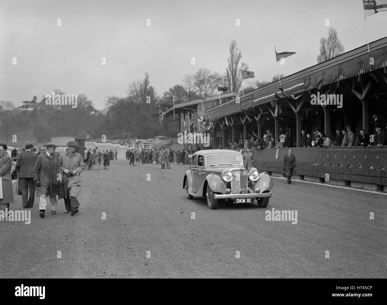 SS Jaguar saloon at a race meeting at Crystal Palace, London, 1939. Artist: Bill Brunell. Stock Photo