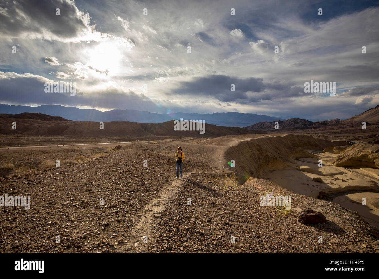 people, photographer, tourists, visitors, Artist Drive, Death Valley National Park, Death Valley, California, United States, North America Stock Photo