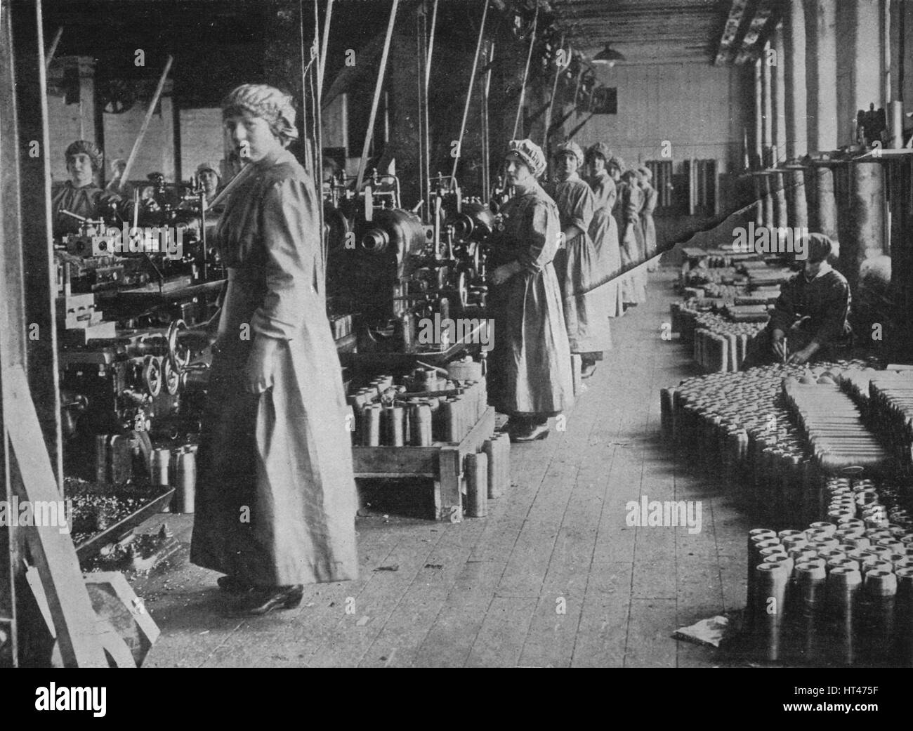 'Girl workers in a munitions factory', 1915. Artist: Unknown. Stock Photo
