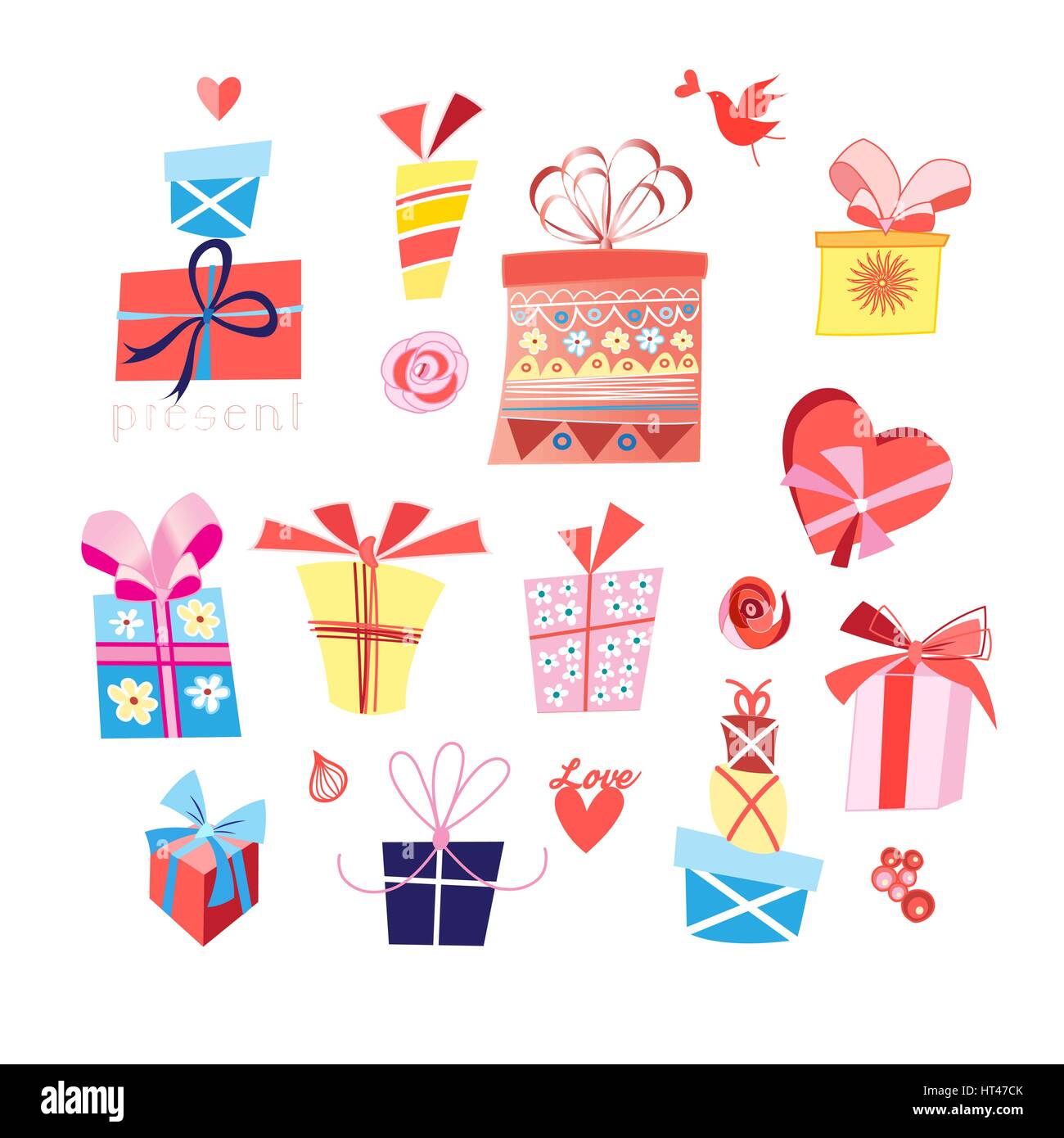 Vector set of bright gifts in boxes on a white background Stock Vector ...