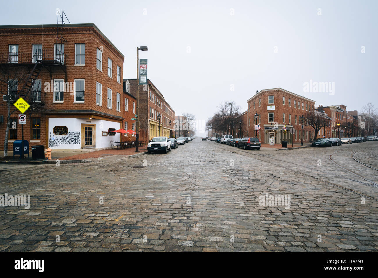 Thames Street, a cobblestone street in Fells Point, Baltimore, Maryland