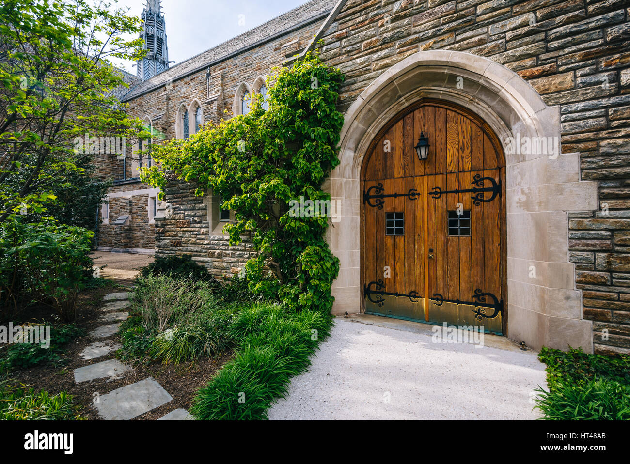 Entrance to a chapel at Loyola University Maryland, in Baltimore, Maryland. Stock Photo