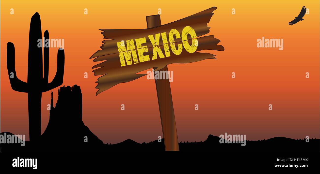 A Mexican desert sunset scene with cactus Stock Vector Image & Art - Alamy