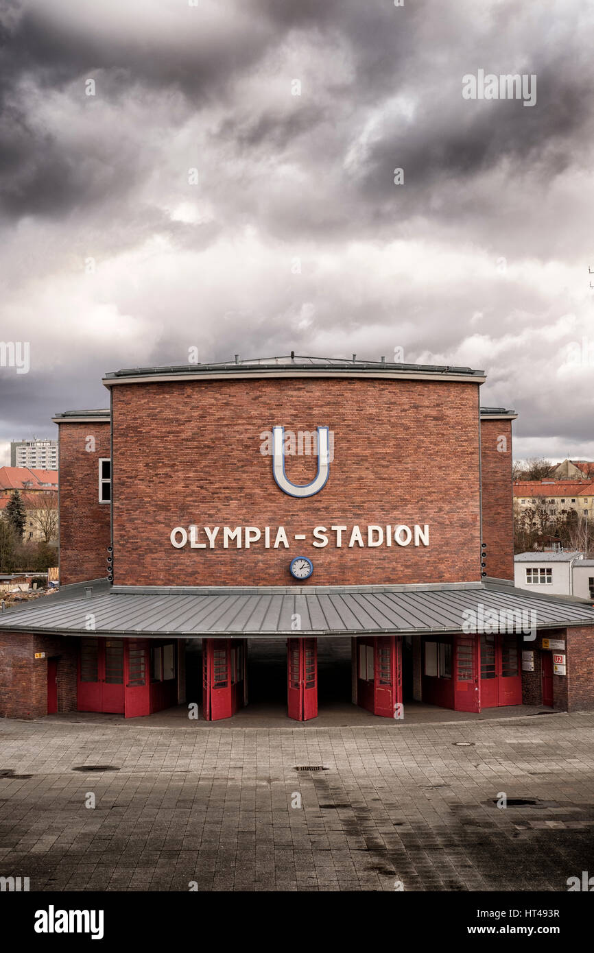 Berlin,Germany,The Olimpia Stadion (Olimpic Stadium) Underground station,exterior Stock Photo
