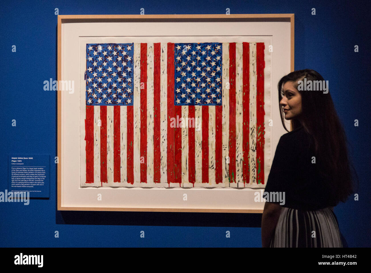London, UK. 6 March 2017. Flags, 1973, by Jasper Johns. The exhibition 'The American Dream: pop to the present' opens at the British Museum on 9 March and runs until 18 June 2017. The American Dream is the UK's first major exhibition to chart modern and contemporary American printmaking and has more than 200 works by 70 artists on display. it is sponsored by Morgan Stanley and supported by the Terra Foundation for American Art. Stock Photo