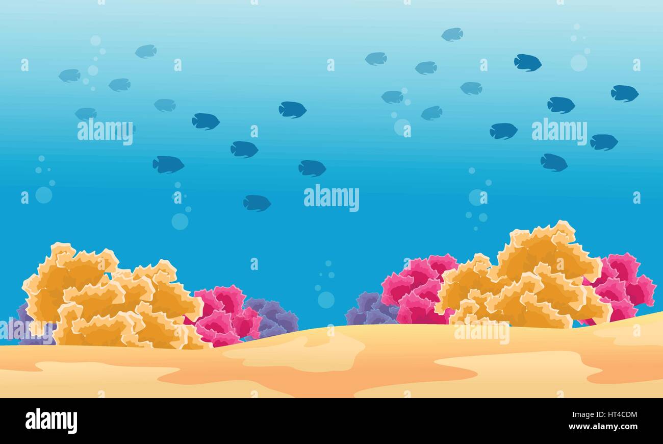 Beauty landscape underwater with fish silhouettes Stock Vector Image ...
