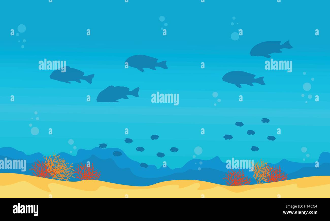 Collecion of underwater landscape with fish and reef Stock Vector Image ...