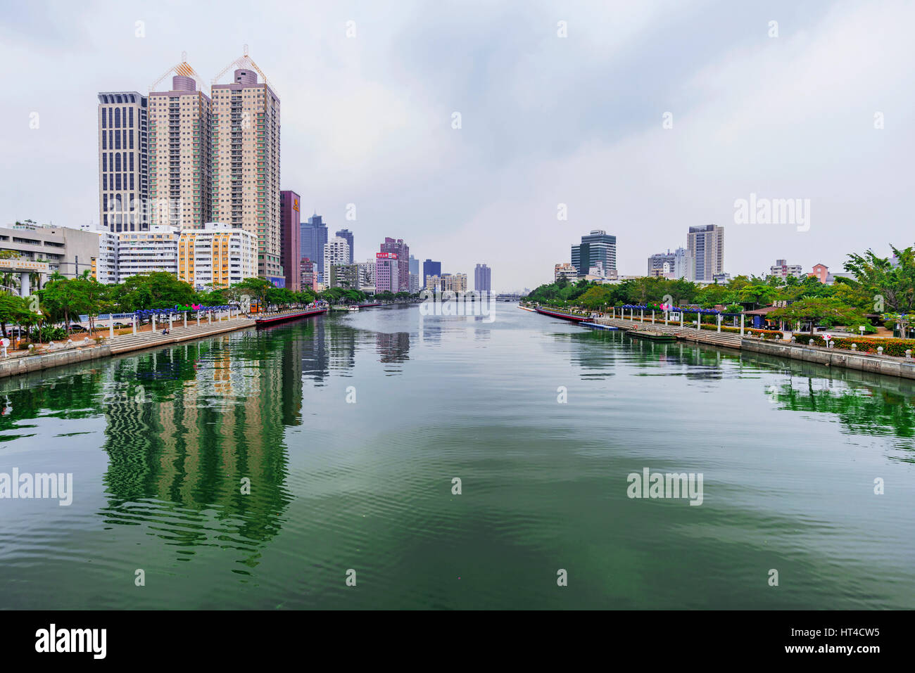 KAOHSIUNG, TAIWAN - NOVEMBER 26: This is a view of the love river with Kaohsiung financial district in the distance on November 26, 2016 in Kaohsiung Stock Photo