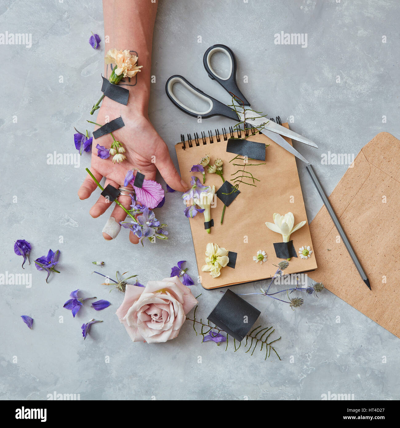 Composition of notebook with pencil Stock Photo Alamy