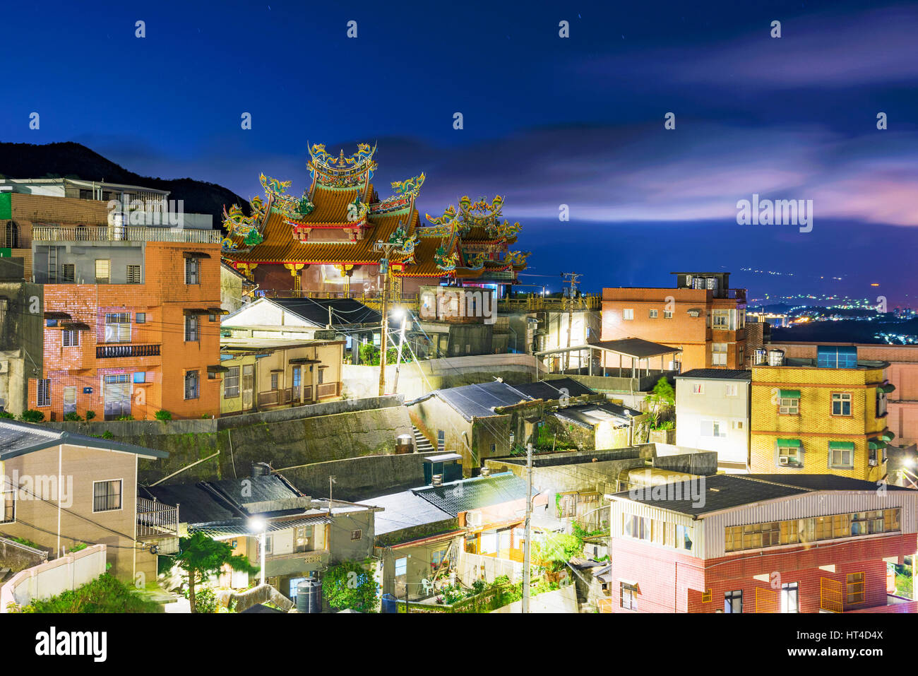 Night view of Jiufen architecture in Taiwan Stock Photo