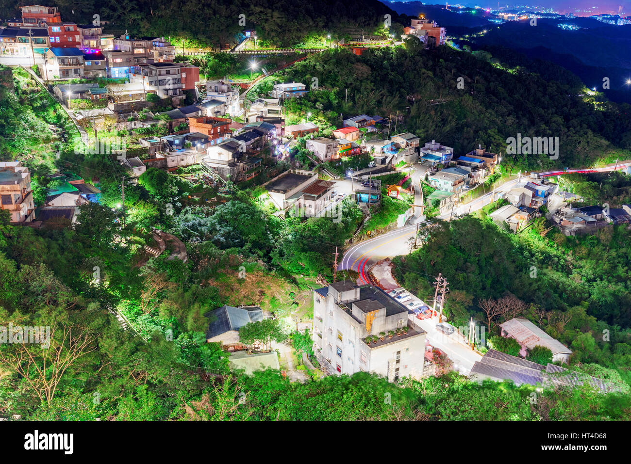View of Jiufen town and nature at night Stock Photo
