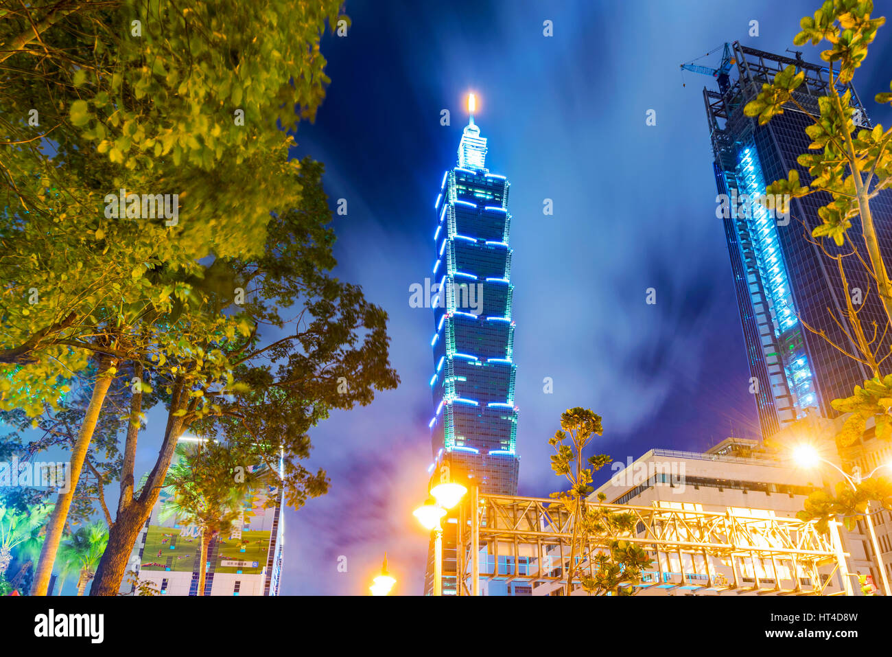 TAIPEI, TAIWAN - DECEMBER 31: This is a night view of Taipei 101 and Xinyi financial district buildings on New Years Eve on December 31, 2016 in Taipe Stock Photo