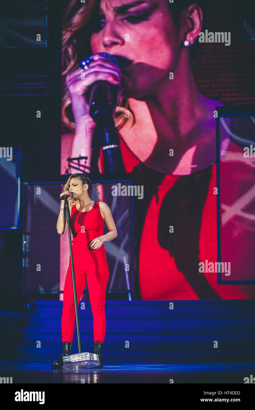 December 7, 2013: Emma Marrone ( also known as Emma Brown ) performing live on stage at the Pala Alpitour in Torino for her 'Schiena Tour' 2013 concert   Photo: Cronos/Alessandro Bosio Stock Photo