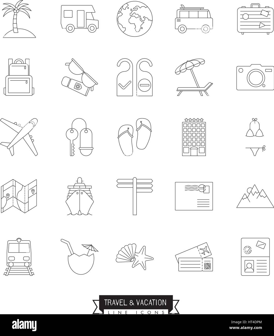 Collection of travel and vacation vector  line icons Stock Vector