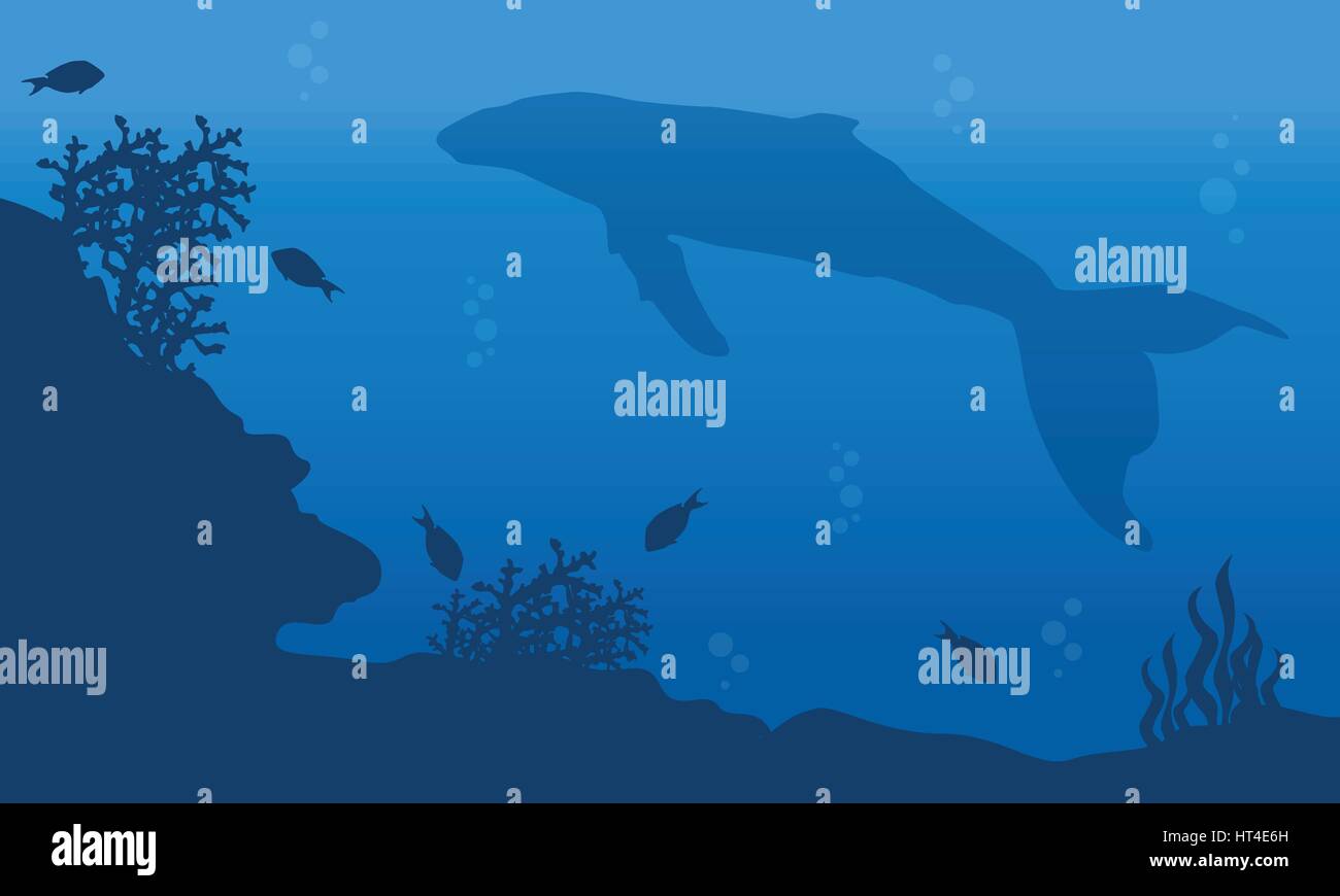Silhouette of whale and fish landscape vector Stock Vector Image & Art ...