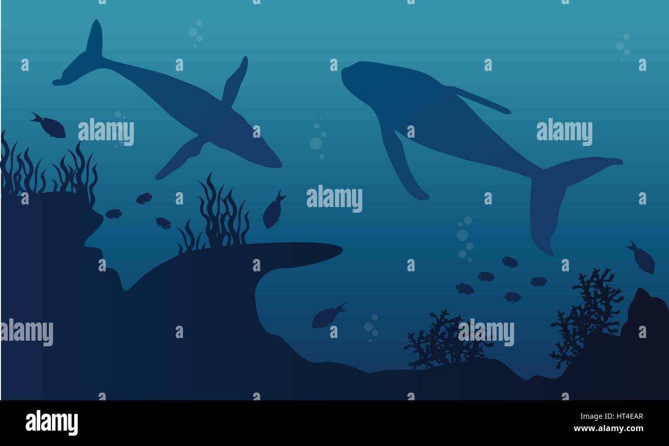 Silhouette of big whale underwater landscape Stock Vector Image & Art ...