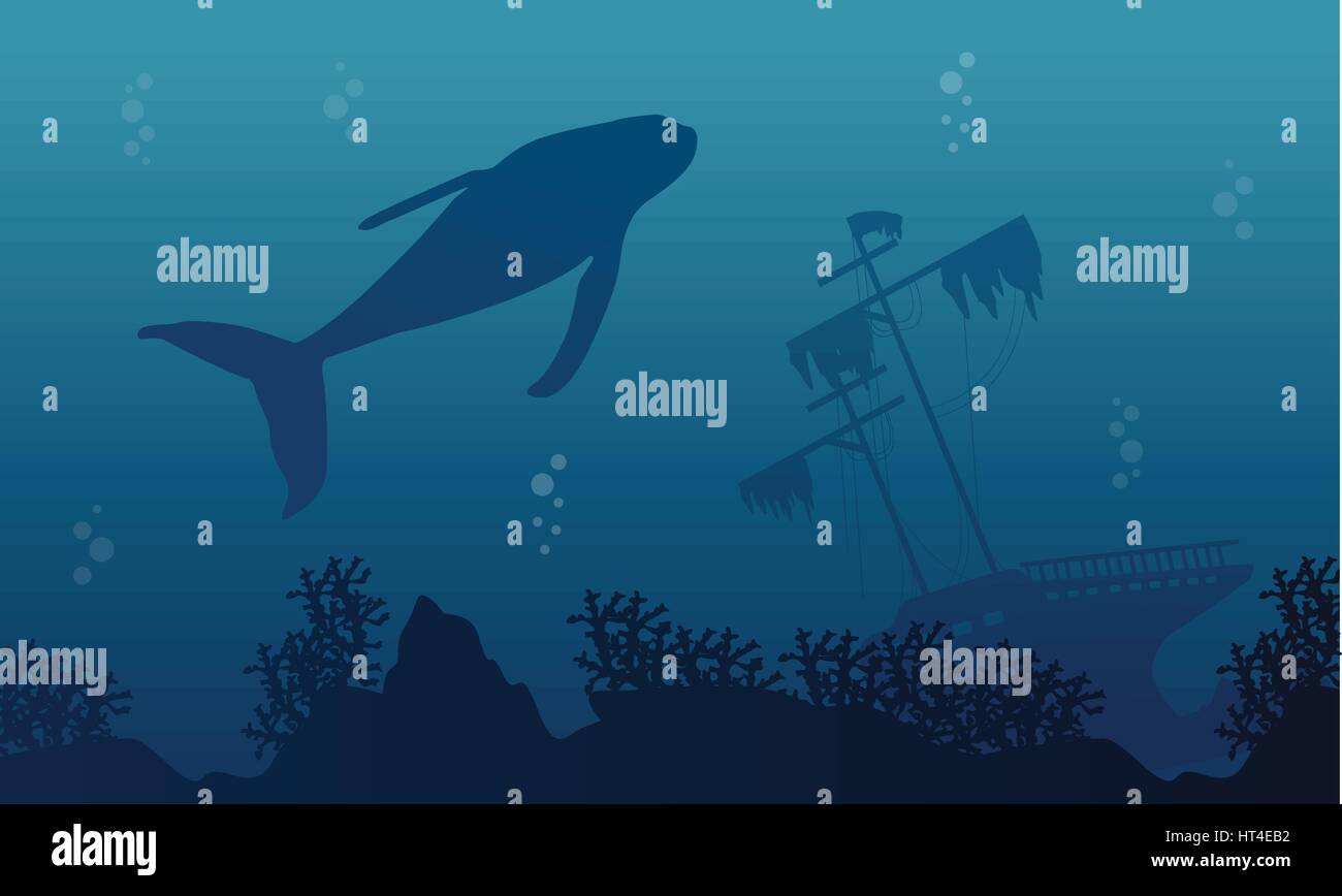 Silhouette of whale and ship landscape Stock Vector Image & Art - Alamy