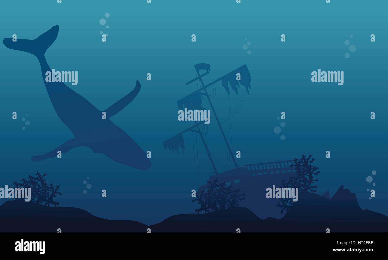 Silhouette of whale and ship underwater landscape Stock Vector Image ...
