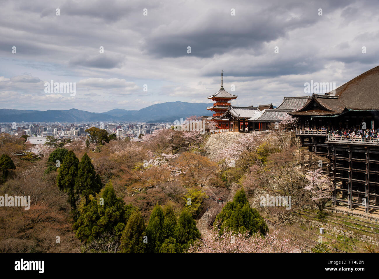 View of Kiyomizu dera, Buddisht Temple, with the city of Kyoto in the background, Japan Stock Photo
