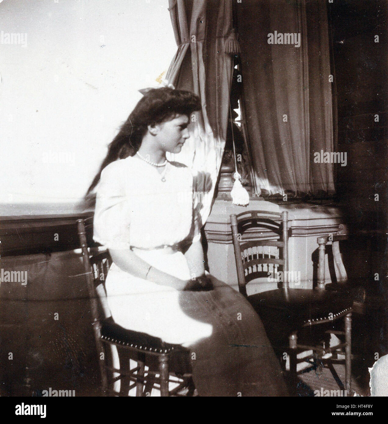 Portrait of  Tatiana Nikolaevna of Russia sitting in a chair, Lower dacha, Peterhof Stock Photo