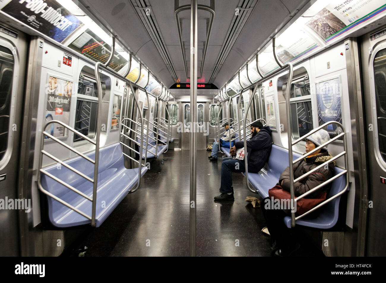 Passengers inside the New York City Subway, United States of America. Stock Photo