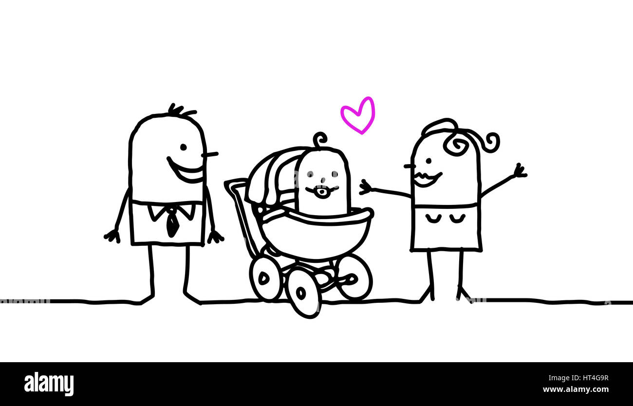 Cartoon family - new born baby Stock Photo - Alamy