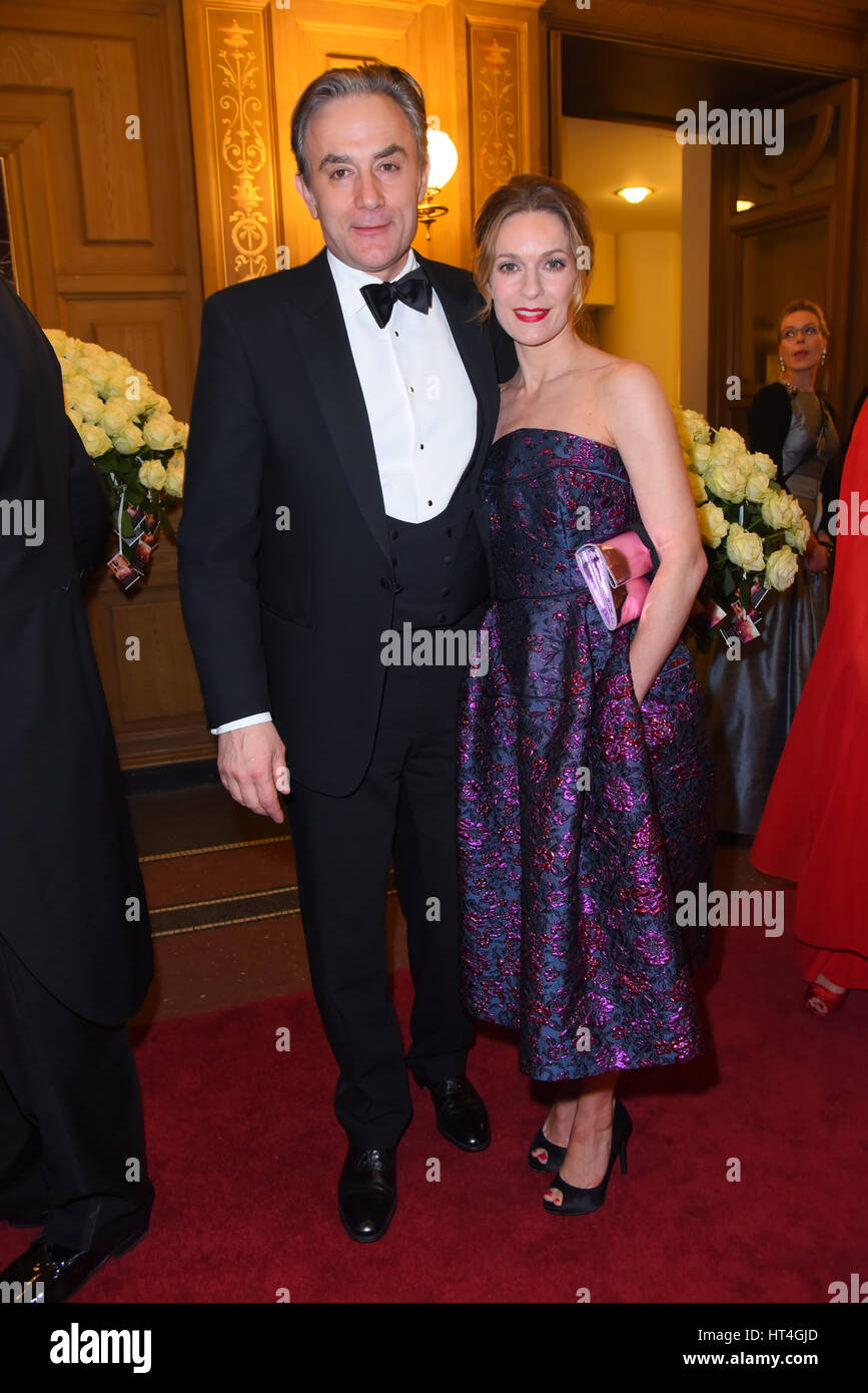 Annual SemperOpernball at Semperoper Dresden  Featuring: Lisa Martinek, Ehemann Giulio Ricciarelli Where: Dresden, Germany When: 03 Feb 2017 Stock Photo