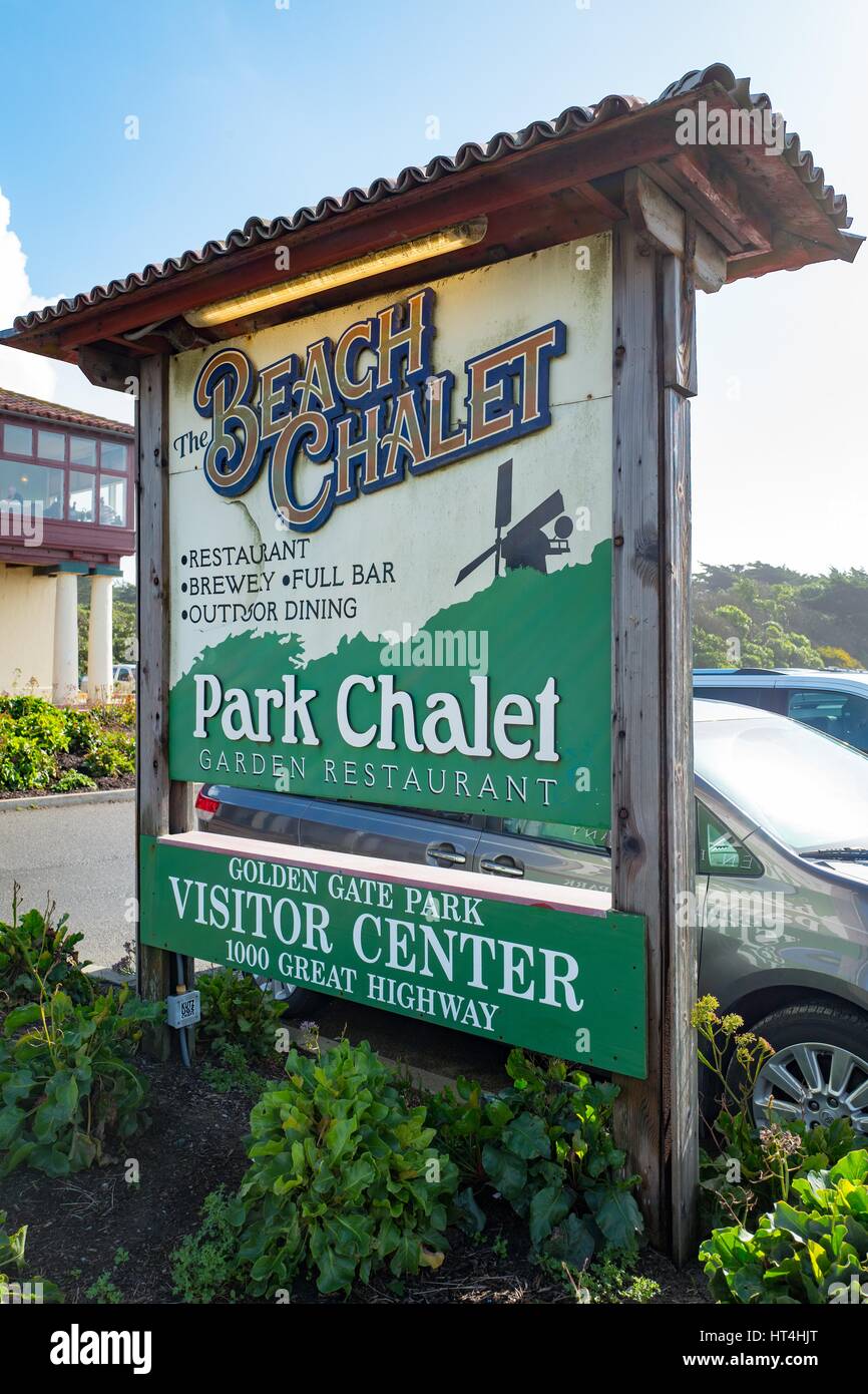 Signage For The Beach Chalet A Classic Restaurant On Ocean