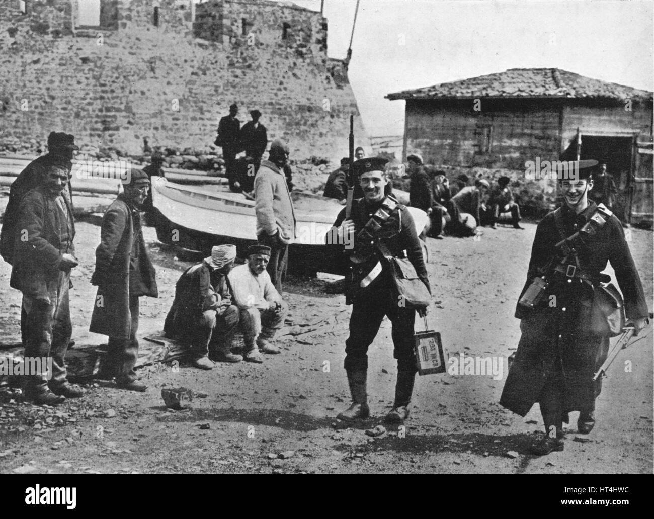 'Landing party of marines during the early part of operations against the Dardanelles', 1915. Artist: Unknown. Stock Photo