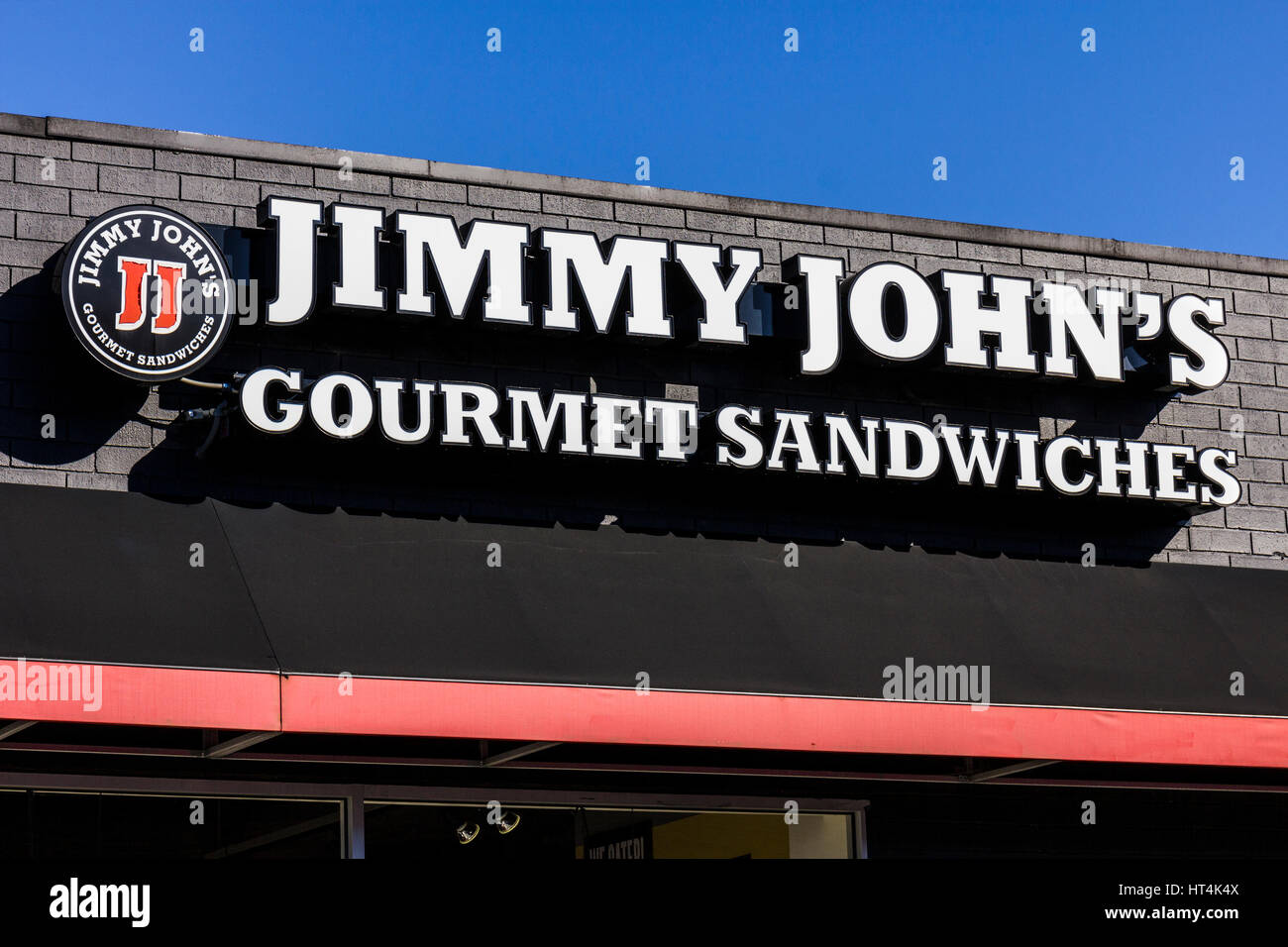 Indianapolis Circa October 2016 Jimmy John's Gourmet Sandwich Restaurant. Jimmy John's is