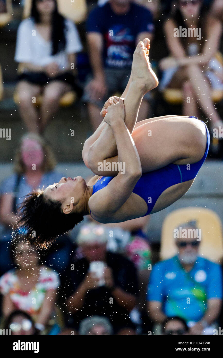 Rio de Janeiro, Brazil. 18 August 2016 Un Hyang Kim (PRK) competes in the Women Diving Platform 10m prelominary at the 2016 Olympic Summer Games. ©Pau Stock Photo