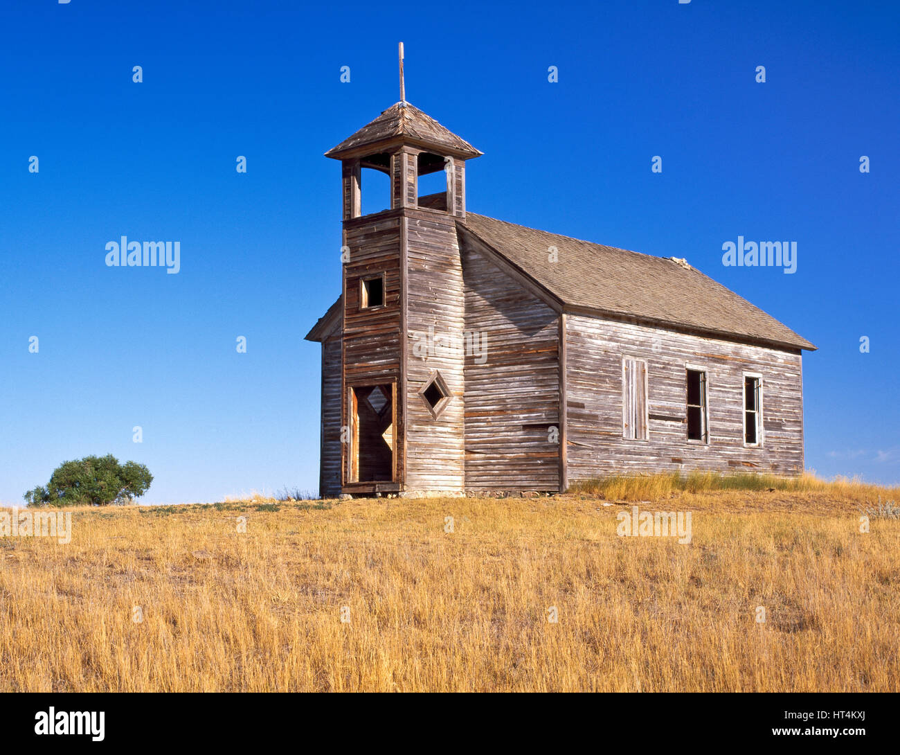 old church on prairie in hill county near havre, montana Stock Photo