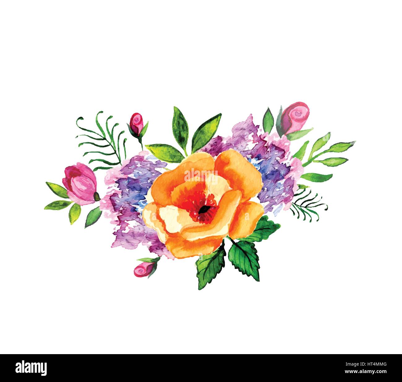 Hand painted watercolor vector floral bouquet Stock Vector Image & Art ...