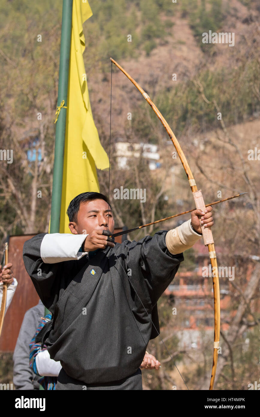 Bhutan, Thimphu. Capital of Bhutan. Local archery competition played in