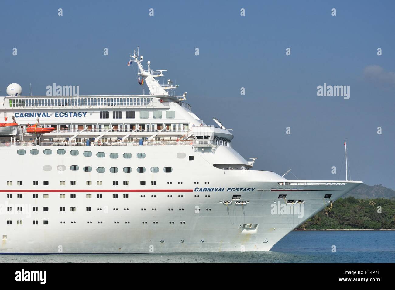 AMBER COVE DOMINICAN REPUBLIC 9 FEBRUARY  2016: Bow of Carnival ecstasy Cruise Ship Stock Photo