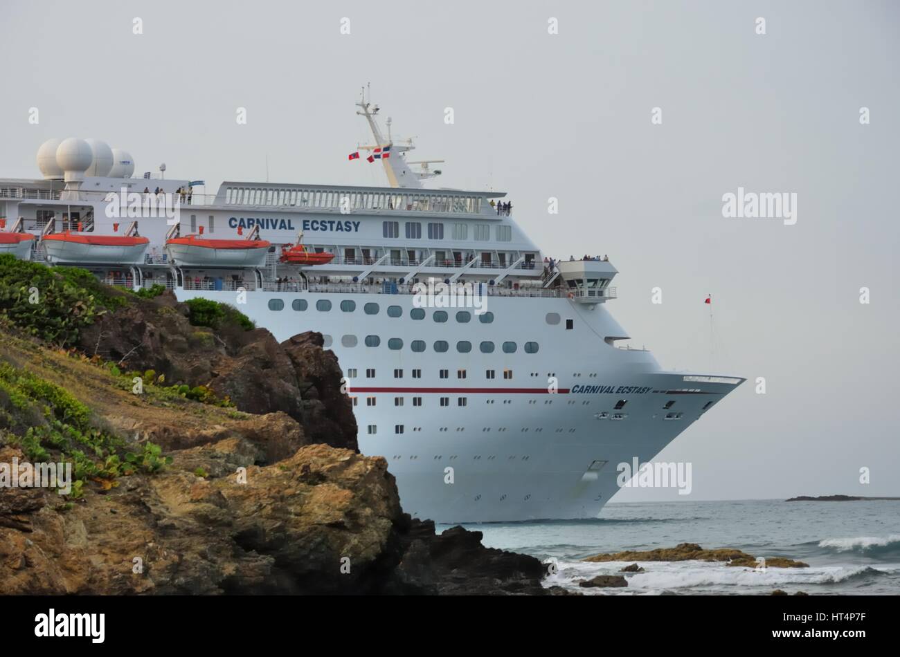 AMBER COVE DOMINICAN REPUBLIC  9 FEBRUARY  2016: Carnival Ecstasy Cruise ship leaving port Stock Photo