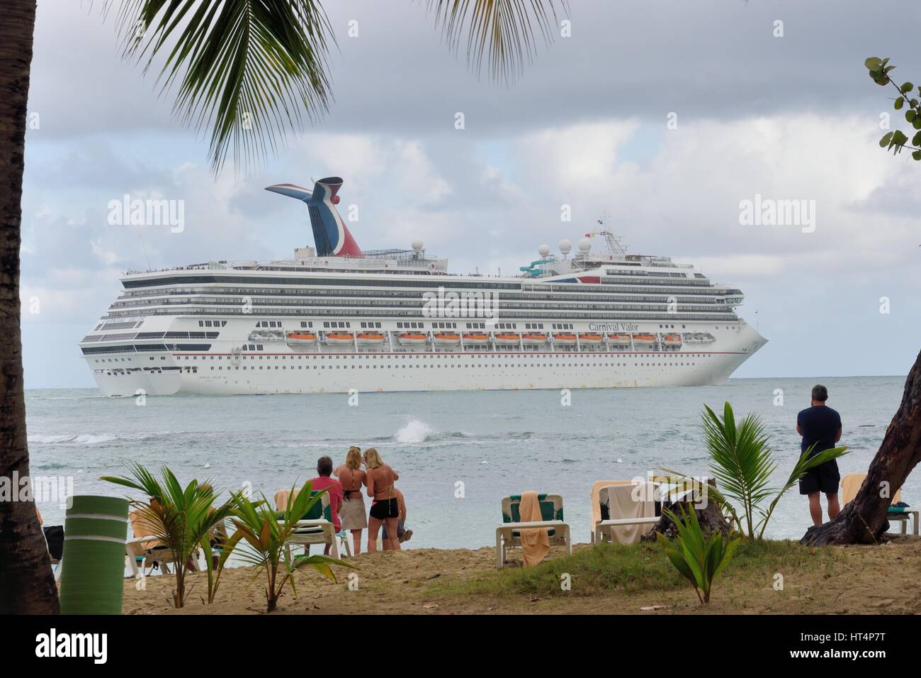 BAHIA MAIMON DOMINICAN REPUBLIC 15 FEBRUARY  2016: Carnival Valour Cruise ship from Bay Stock Photo